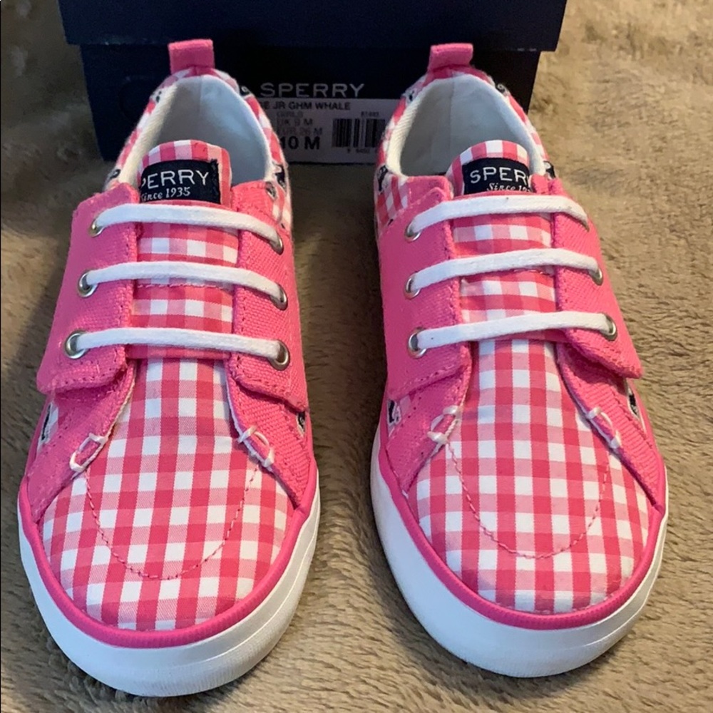 Sperry Crest Vibe Jr Gingham Whale Girls size 10